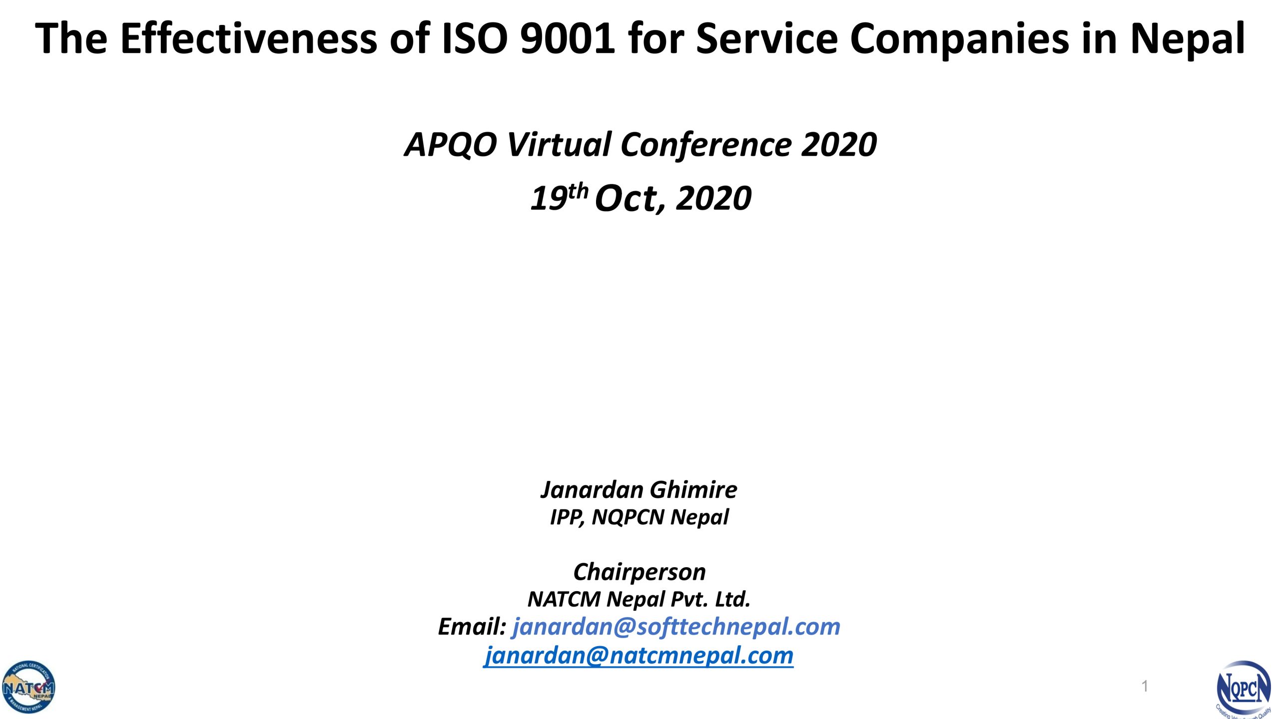 Effectiveness of ISO 9001, APQO